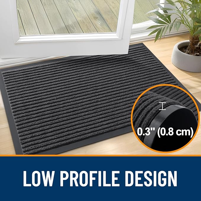 OLANLY Front Door Mat Indoor Outdoor Entrance, Waterproof Heavy Duty Doormat, Fade Resistant, Low Profile, Easy Clean Patio Porch Welcome Floor Mats for Entry, 47x17, Charcoal Grey