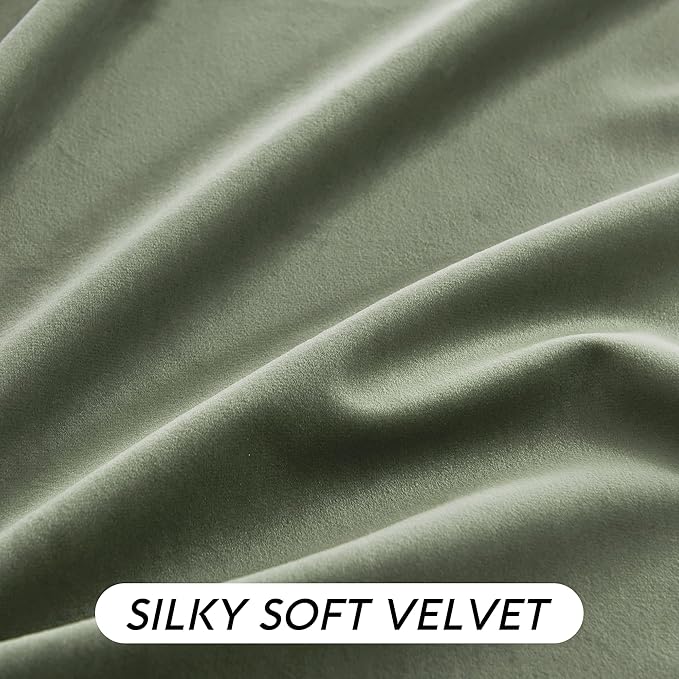 RYB HOME Sage Green Velvet Curtains with Hook Tape, Thermal Insulated Privacy Protect Decorative Drapes for Home Theater, W 62 x L 84 inches, 2 Panels Set