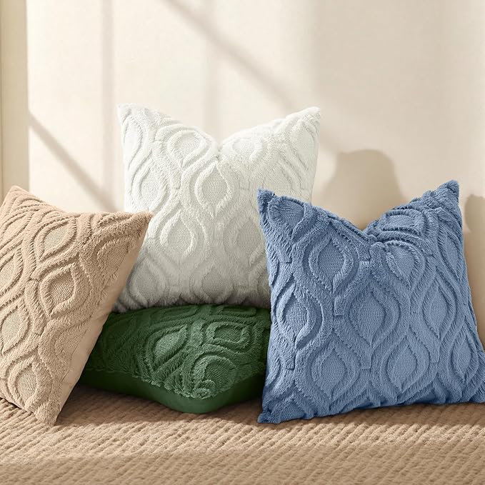 decorUhome Throw Pillow Covers 26x26 Inch Set of 2, Soft Plush Faux Wool Blue Solid Couch Pillow Covers, Accent Euro Sham Farmhouse Neutral Square Pillow Cases for Sofa Bed Living Room