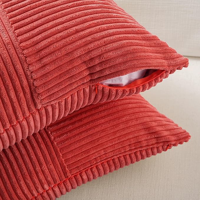 Fancy Homi 2 Packs Red Big Decorative Throw Pillow Covers 24x24 Inch for Couch Bed Sofa, Holiday Christmas Home Decor Gift, Soft Corss Corduroy Patchwork Accent Square Cushion Case 60x60 cm