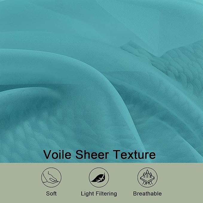 OWENIE Sheer Turquoise Curtains, Sheer Curtains 63 inch Length 2 Panels Set, Rod Pocket Voile Fimly Sheer Drapes for Living Room Bedroom, 2pcs, Turquoise, Each 59" W x 63" L