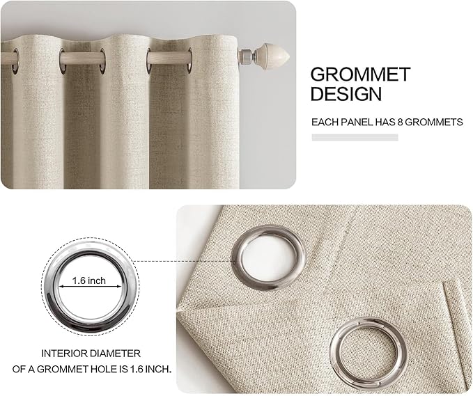 MIULEE Linen Curtains for Bedroom 100% Blackout Thermal Insulated Stone Grommet Room Darkening Curtains & Drapes Fall Decor for Living Room Nursery 52 x 63 Inch (2 Panels)