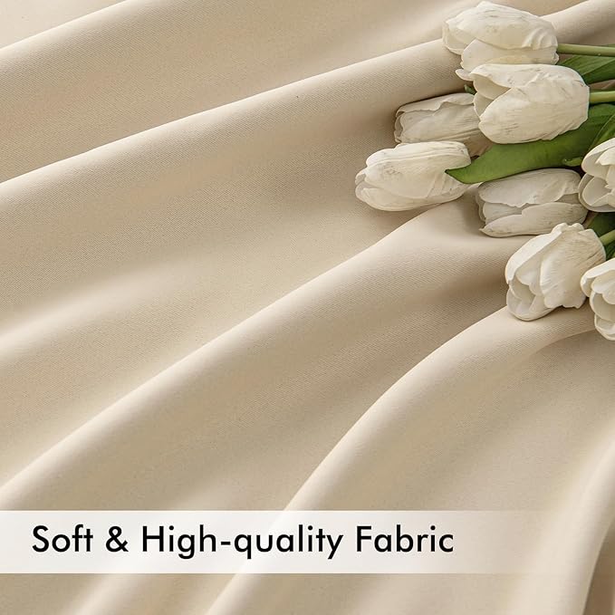 MIULEE Back Tab Cream Beige Curtains 105 Inch Long 2 Panels Set for Living Room Bedroom, Ivory Rod Pocket/Pinch Pleated Light Blocking Thermal Insulated Room Darkening Floor to Ceiling Blackout Drapes