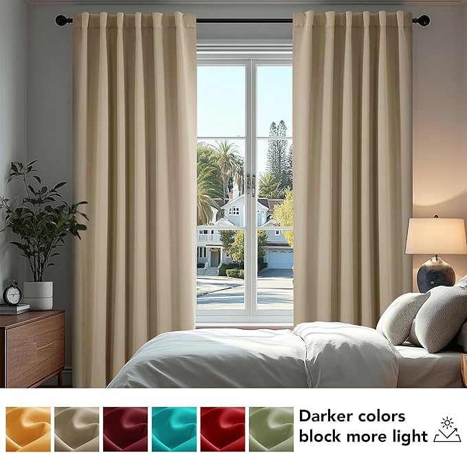 Deconovo Blackout Curtains, Thermal Insulated, W42 x L95 2 Panels, Back Tab, Machine Washable, Room-Darkening Drapes for Bedroom/Living Room Khaki