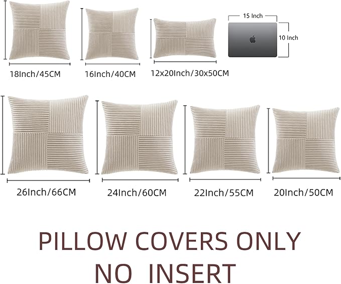 Fancy Homi 2 Packs Neutral Taupe Euro Decorative Throw Pillow Covers 28x28 Inch for Couch Bed Sofa, Rustic Farmhouse Boho Home Decor, Soft Corss Corduroy Patchwork Textured Square Cushion Case 71x71cm