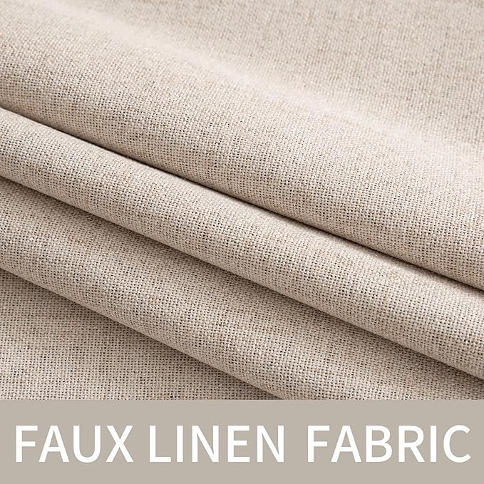 MIULEE 100% Blackout Linen Textured Curtains for Bedroom Solid Thermal Insulated Natural Beige Grommet Room Darkening Curtains & Drapes Luxury Decor for Living Room Nursery 52 x 78 Inch (2 Panels)
