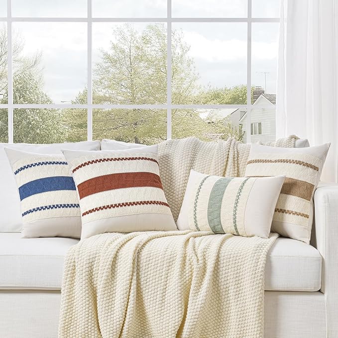 Fancy Homi Set of 1 Dusty Blue Vintage Long Lumbar Decorative Throw Pillow Covers 14x24 Inch for Couch Bed Chair Bedroom, Rustic Retro Square Cushion Case, Modern Farmhouse Boho Living Room Decor