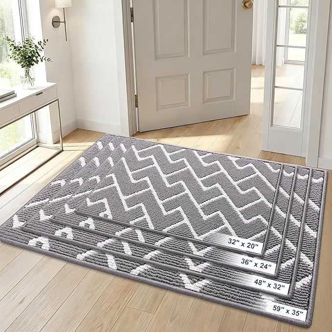 OLANLY Front Door Mat, Non-Slip Rubber Backing, Dirt Resistant and Absorbent, Washable, Easy to Clean Low-Profile Indoor Doormat for Back Door, Entryway, Inside Entrance, 59x23, Grey