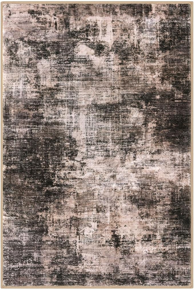 IOHOUZE Abstract Area Rugs 6x9 Ft Washable Rugs for Living Room, Non Slip Dining Room Rug, Printed Faux Wool Rugs for Bedroom, Floor Carpet for Office Nursery Playroom, Brown/Rust