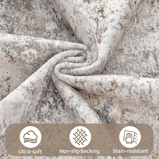 UERMEI 12x14 Area Rug Living Room Rugs - Washable Neutral Modern Abstract Soft Thin Large Rug Indoor Floor No Slip Rug Carpet for Bedroom Under Dining Table Home Office Decor - Brown Grey