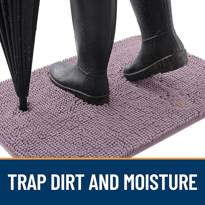 OLANLY Dog Door Mat for Muddy Paws 45x27, Absorbs Moisture and Dirt, Absorbent Non-Slip Washable Doormat, Quick Dry Chenille Mud Mat for Dogs, Entry Indoor Entryway Carpet for Inside Floor, Deep Plum