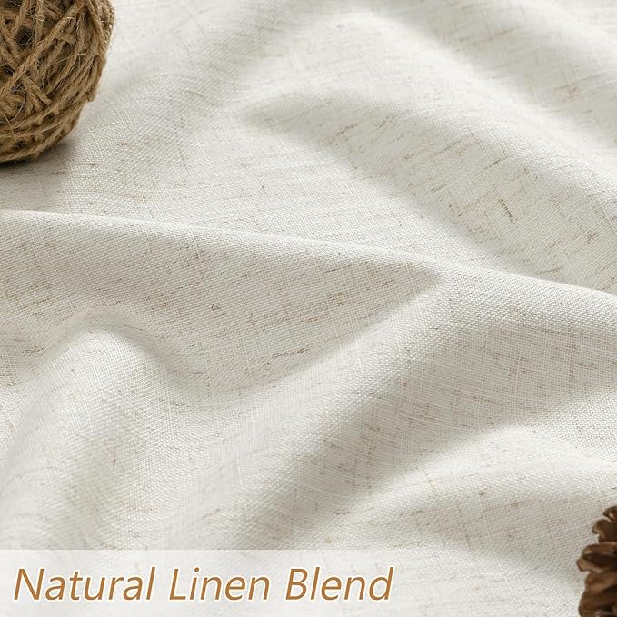 Guken Cream 100% Blackout Cream Linen Curtains 52 Inch Wide by 146 Inch 2 Panels Set for Living Room Bedroom Back Tab Thermal Insulated Black Out Drapes Room Darkening Window Curtains