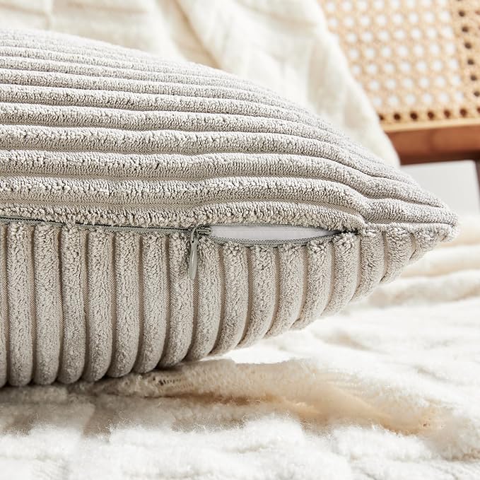 Fancy Homi 2 Packs Neutral Grey Decorative Throw Pillow Covers 20x20 Inch for Living Room Couch Bed Sofa, Farmhouse Boho Home Decor, Soft Corss Corduroy Patchwork Accent Square Cushion Case 50x50 cm