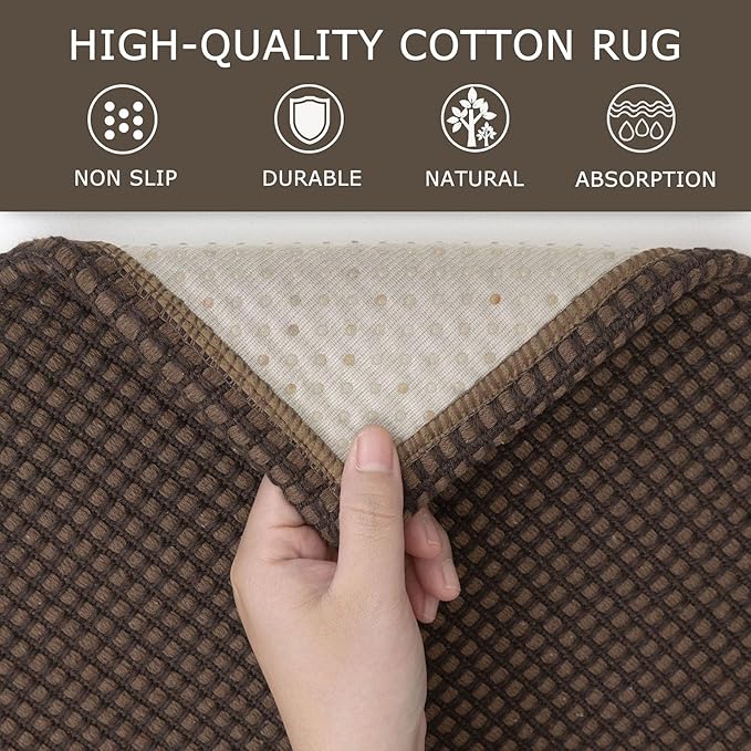KOZYFLY Runners for Hallways 3x10 ft Washable Kitchen Runner Non Slip Rubber Backed Hallway Rugs Cotton Entryway Runner Rug Floor Carpet for Indoor Hall, Backdoor, Kitchen, Reddish Brown/Coffee