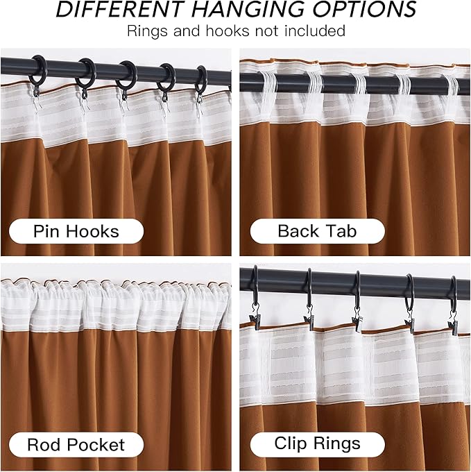 RYB HOME Velvet Curtains 108 inch, Room Darkening Window Curtains for Living Room Thermal Insulated Privacy Backdrop with Back Tab Loop for Bedroom, Golden Oak, W52 x L108 inch, 2 Panels