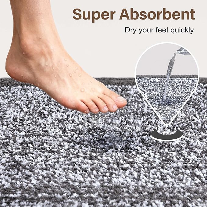 36x24 Large Bathroom Rugs Washable Non Slip, Grey Bath Mat for Bathroom Floor Tub, Soft Absorbent Quick Dry Mats for Shower, Bathtub,Home Decor