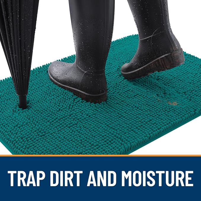 OLANLY Dog Door Mat for Muddy Paws 44x32, Absorbs Moisture and Dirt, Absorbent Non-Slip Washable Doormat, Quick Dry Chenille Mud Mat for Dogs, Entry Indoor Entryway Carpet for Inside Floor, Lake Blue