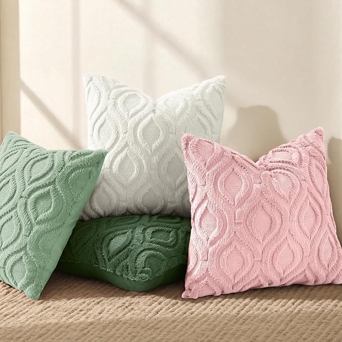 decorUhome Throw Pillow Covers 22x22 Inch Set of 2, Soft Plush Faux Wool Sage Green Solid Couch Pillow Covers, Accent Euro Sham Farmhouse Neutral Square Pillow Cases for Sofa Bed Living Room