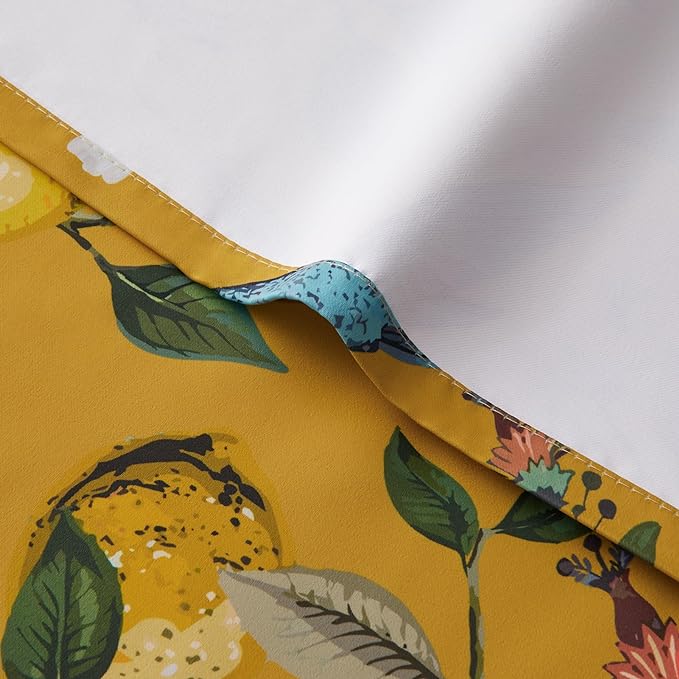 Topfinel Sliding Door Patio Floral Curtains & Drapes, Blackout Extra Wide Room Divider Large Mustard Yellow Vintage Farmhouse Country Hummingbird Patterned Grommet Curtains 1 Single Panels W100 x L84