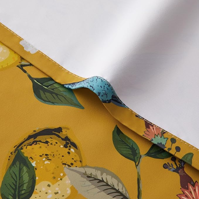 Topfinel Mustard Yellow Luxury Curtains 96 Inches Long for Living Room Bedroom, Blackout Vintage Art Deco Anthropologie Victorian Curtains Floral Lemon Hummingbird Printed Grommet Drape 96 Inch Length