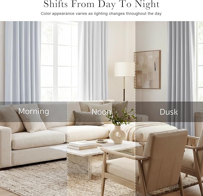 PONY DANCE White Curtain Panels - 42 Wide by 84 Long, Greyish White Room Darkening Light Block Window Curtains for Kitchen/Bedroom with Back Tab Slot Top Home Decor Draperies, 2 PCs