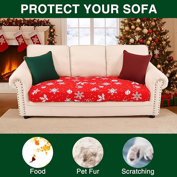 Smiry Printed Couch Cushion Covers, Stretch Soft Couch Covers for Sofa, Washable Non-Slip Sofa Slipcover Furniture Protector for Indoor and Outdoor (Large, Red)
