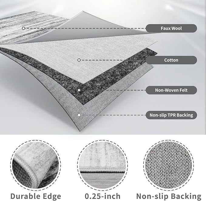 3x16 Washable Hallway Runner Rug: Extra Long Runners for Entryway Living Room Dining Room - Stain and Water Resistant Rugs with Non-Slip Backing - Soft Low-Pile Carpet 16ft Grey