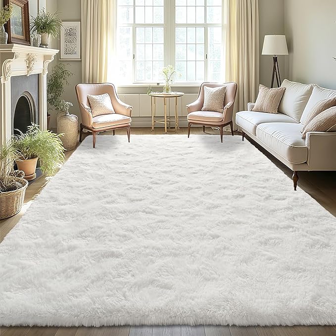 LOCHAS Ultra Soft Indoor Modern Area Rugs Fluffy Living Room Carpets for Children Bedroom Home Decor Nursery Rug 5x8 Feet, Cream