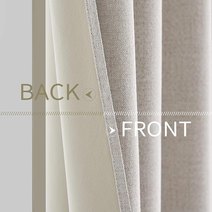 MIULEE 100% Blackout Linen Textured Curtains for Bedroom Solid Thermal Insulated Ivory Grommet Room Darkening Curtains & Drapes Luxury Decor for Living Room Nursery 42 x 63 Inch (2 Panels)