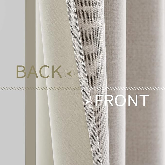 MIULEE 100% Blackout Linen Textured Curtains for Bedroom Solid Thermal Insulated Ivory Grommet Room Darkening Curtains & Drapes Luxury Decor for Living Room Nursery 42 x 84 Inch (2 Panels)