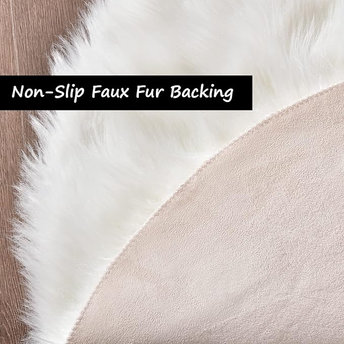 Goolela White Faux Sheepskin Fur Rug 4x6 for Bedroom Fluffy Fuzzy Area Rug Living Room Furry Shaggy Plush Washable Sheepskin