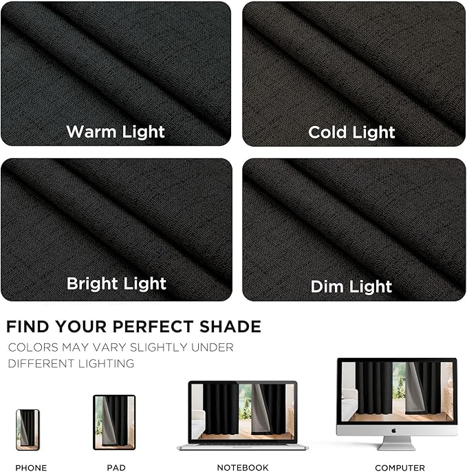 Joydeco Blackout Curtains for Bedroom - 90 Inch Long 100% Light Blocking 2 Panels Set Black Drapes, Thermal Insulated Room Darkening Curtains, Linen Textured for Living Room, Rod Pocket & Back Tabs
