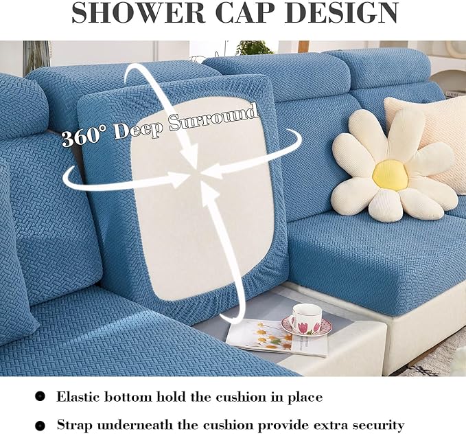 Sofa Covers Couch Covers for Sofa Pet Friendly Couch Cushion Covers Universal Sofa Covers Washable Stretch Slipcovers for Sectional Sofa (Texture Blue,Back Cover M)
