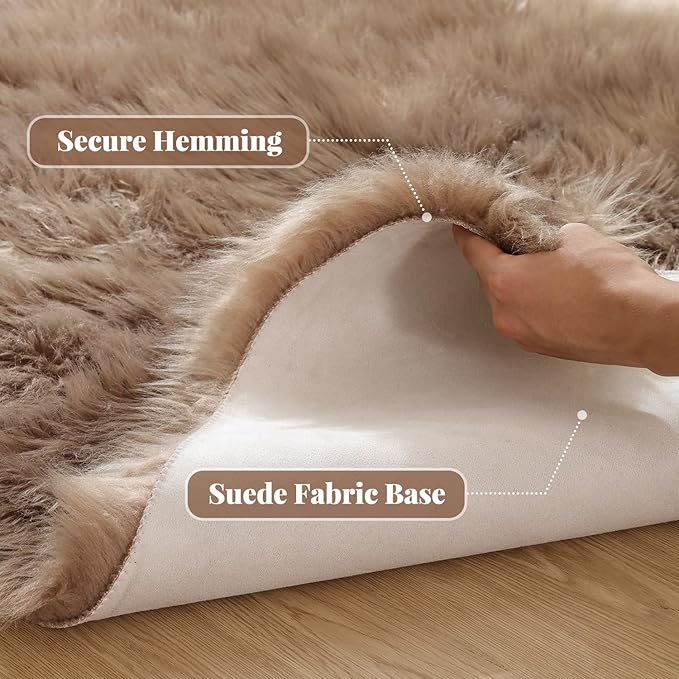ORINOVA Beige Furry Washable Faux Sheepskin Fur Rug for Living Room Bedroom Fluffy Area Rug 4x6 Rectangle Rug Nursery Decor