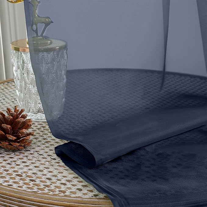 OWENIE Navy Blue Sheer Curtains 120 Inches Long 2 Panels Set, Airy Lightweight Sheer Navy Blue Curtain for Living Room Bedroom, Farmhouse Voile Filmy Rod Pocket Curtains Drapes, 2 Pcs, Each 59"Wx120"L