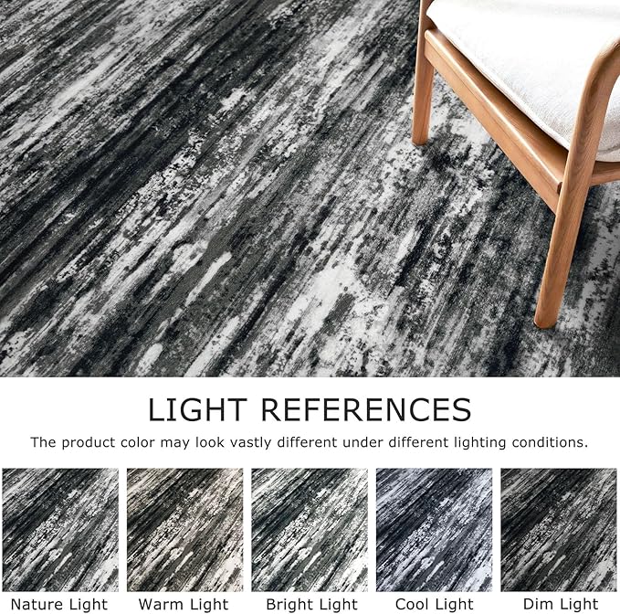 KOZYFLY Modern Abstract Entryway Rugs 2x3, Washable Kitchen Rug Non-Slip Soft Small Bathroom Rug, Black Grey Striped Small Area Rugs Print Faux Wool Doormat for Bedside Entrance Bedroom Sink