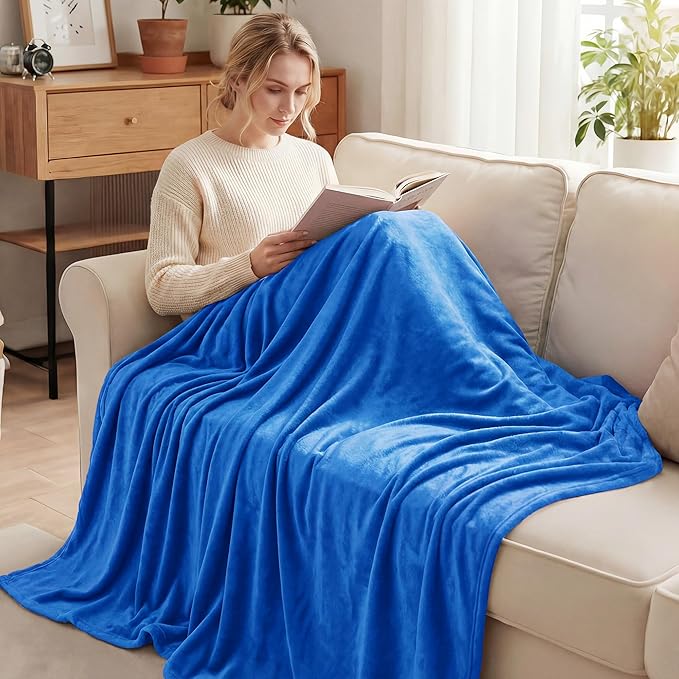 Exclusivo Mezcla Fleece Blanket Twin Size for Bed, Super Soft and Warm, All Season, Cozy, Plush, Lightweight, 60x80 Inches Cobalt Blue