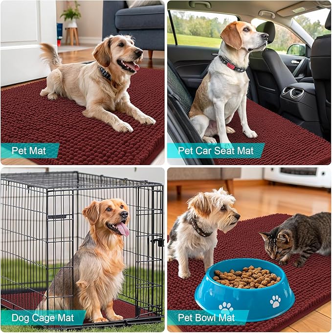 OLANLY Dog Door Mat for Muddy Paws 48x30, Absorbs Moisture and Dirt, Absorbent Non-Slip Washable Doormat, Quick Dry Chenille Mud Mat, Entry Indoor Entryway Carpet for Inside Floor, Caramel Russet