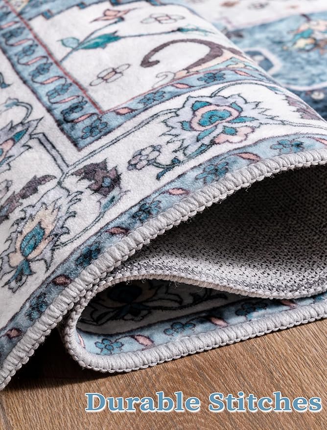 SERISSA Boho Washable Runner Rug, 2x5 Rug Non-Slip Vintage Blue Hallway Kitchen Runner Rug Ultra Soft Print Distressed Floor Carpet for Bedroom Bathroom Laundry Living Room