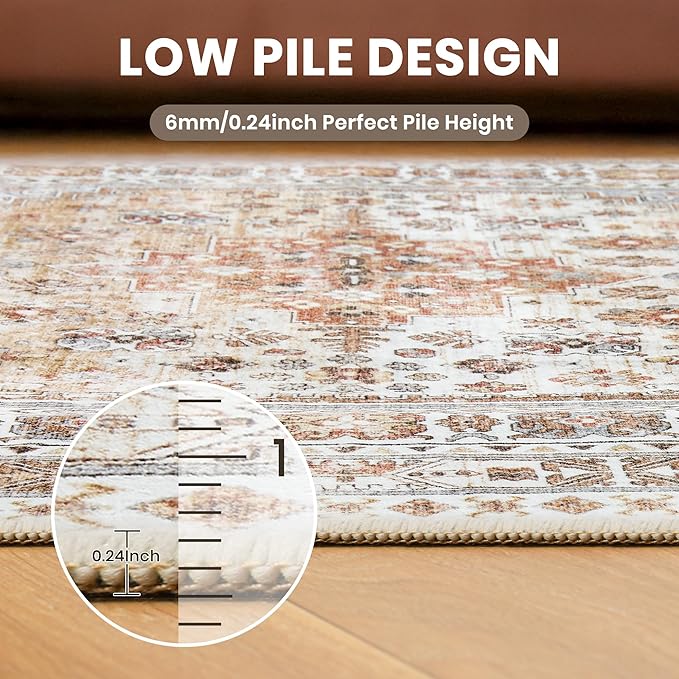 zesthome Washable Round Rug - 5ft Ultra-Thin Circle Area Rugs, Vintage Non-Slip Low Pile Rug for Living Room, Stain Resistant Rug for Bedroom, Entryway, Kitchen, Nursery