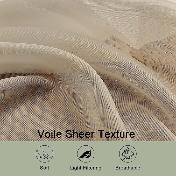 OWENIE Sheer Taupe Curtains 108 Inches Long for Living Room Bedroom 2 Panels Set, Lightweight Airy Taupe Sheer Curtain, Filmy Voile Rod Pocket, 2 PCS, Each 59" W x 108" L
