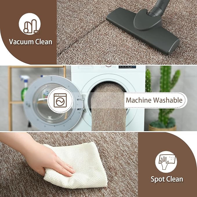AROGAN Washable 4×6 Bedroom Rug, Modern Area Rugs with Soft Memory Foam for Living Room, Minimalist Non-Slip Indoor Floor Carpet for Dining Room Office Kids Playroom Decor, Matte Brown