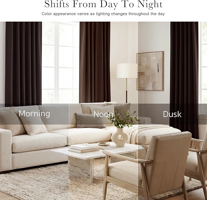 PONY DANCE Bedroom Blackout Curtains - 42 W x 72 L, Brown Window Draperies Thermal Insulated Back Tab/Rod Pocket Curtain Panels/Window Treatments Home Decoration, Double Pieces