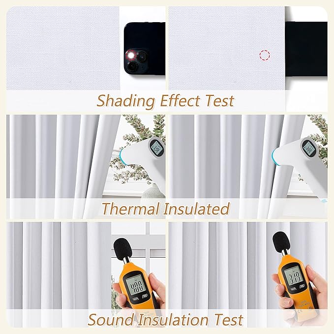 Guken White 100% Blackout Linen Curtains 70 Inch Wide by 96 Inch for Living Room Bedroom Back Tab Thermal Insulated Black Out 1 Drapes Room Darkening Window Curtains,1 Panel