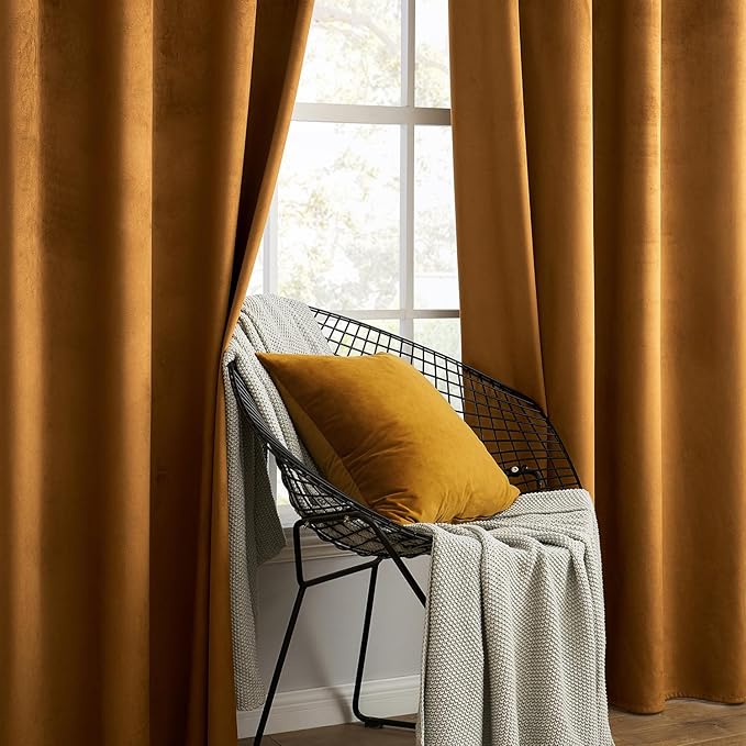 MIULEE Velvet Curtains Golden Brown Elegant Grommet Curtains Thermal Insulated Soundproof Room Darkening Curtains/Drapes for Classical Living Room Bedroom Decor 52 x 63 Inch Set of 2