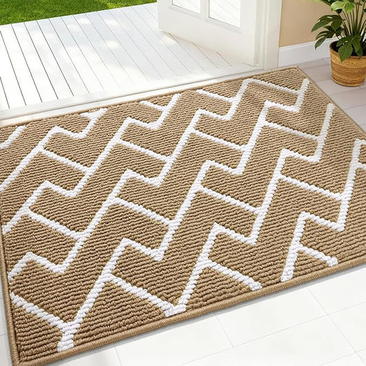 OLANLY Front Door Mat, Non-Slip Rubber Backing, Dirt Resistant and Absorbent, Washable, Easy to Clean Low-Profile Indoor Doormat for Back Door, Entryway, Inside Entrance, 36x24, Beige