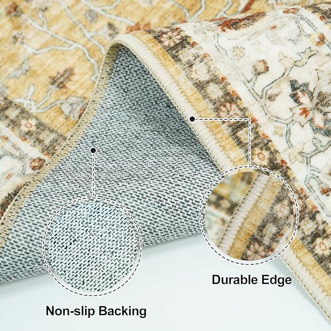 Washable Runner Rug 3x8 - Hallway Runner Rug Kitchen Rugs and Mats Non Skid Washable Waterproof Carpet Runner for Living Room Bedroom Bathroom (Gold, 3X8)