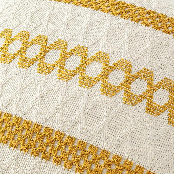 MIULEE Set of 2 Mustard Yellow Boho Decorative Pillow Covers 18x18 Inch Farmhouse Rustic Couch Throw Pillows Modern Spring Cotton Cushion Covers Retro Cute Macrame Woven Home Decor for Bed Sofa Chair