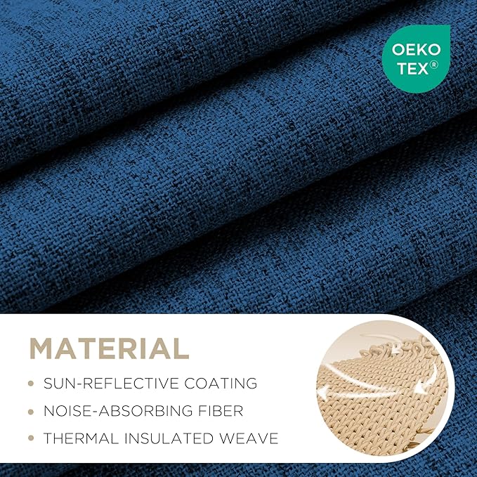 Joydeco Blackout Curtains for Bedroom - 100% Light Blocking 2 Panels Navy Blue Drapes 66" W x 90" L, Thermal Insulated Room Darkening Curtains, Linen Textured for Living Room, Rod Pocket & Back Tabs