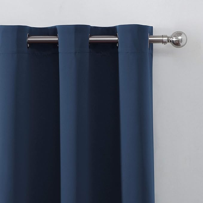 LEMOMO Navy Blackout Curtains 66 x 63 Inch Length/Set of 2 Curtain Panels/Thermal Insulated Room Darkening Blackout Curtains for Bedroom
